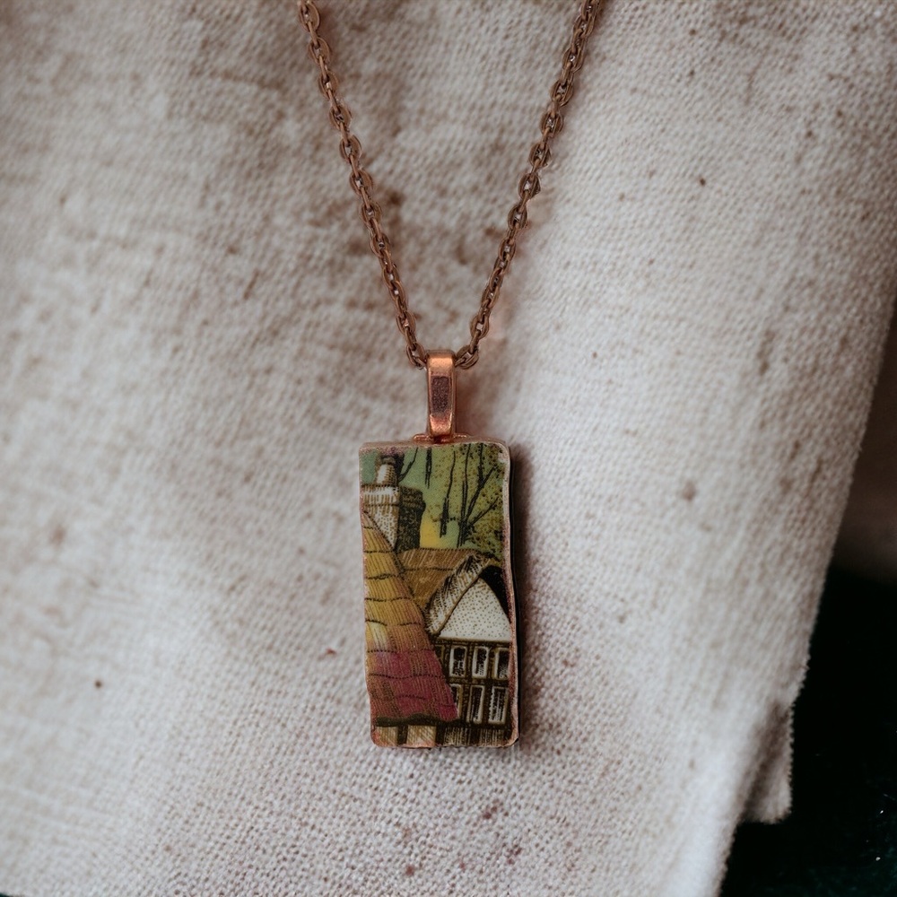 Broken china pendant. Wood and Sons English China. Artisan made. One of a kind.